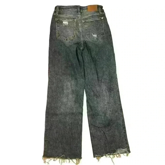 Judy Blue Straight Fit Distressed Denim Jeans Size 3 / 26 Dark Wash Stretchy - Picture 2 of 7